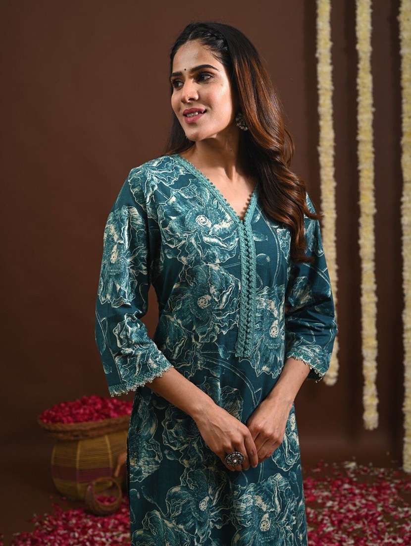 women printed three quarter sleeve straight kurta - 22502922 -  Standard Image - 1