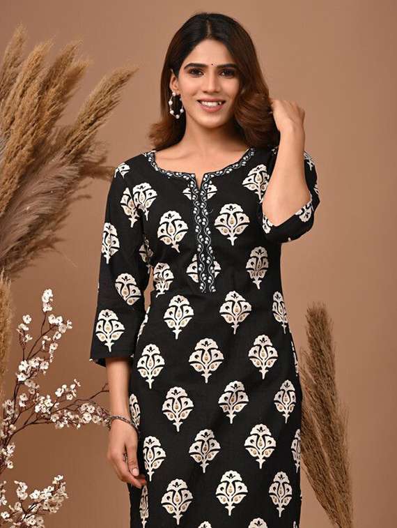 women printed three quarter sleeve straight kurta - 22502924 -  Standard Image - 1