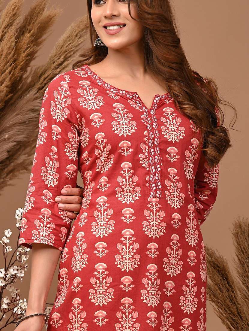 women printed three quarter sleeve straight kurta - 22502925 -  Standard Image - 1