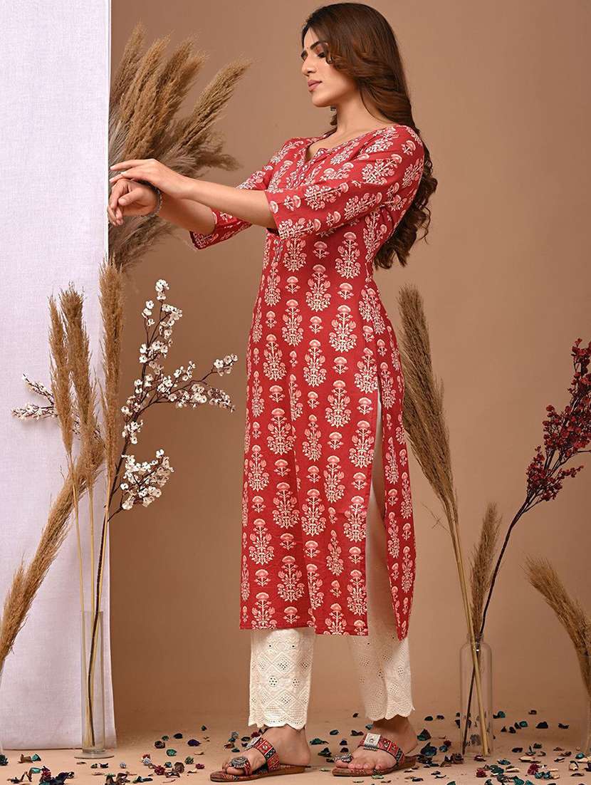 women printed three quarter sleeve straight kurta - 22502925 -  Standard Image - 4