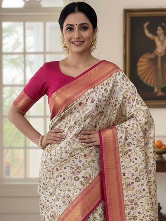 women floral kanjivaram saree with blouse - 22502944 -  Standard Image - 1
