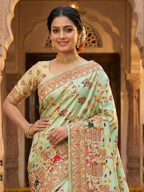 women self design pashmina silk saree with blouse - 22502949 -  Standard Image - 1