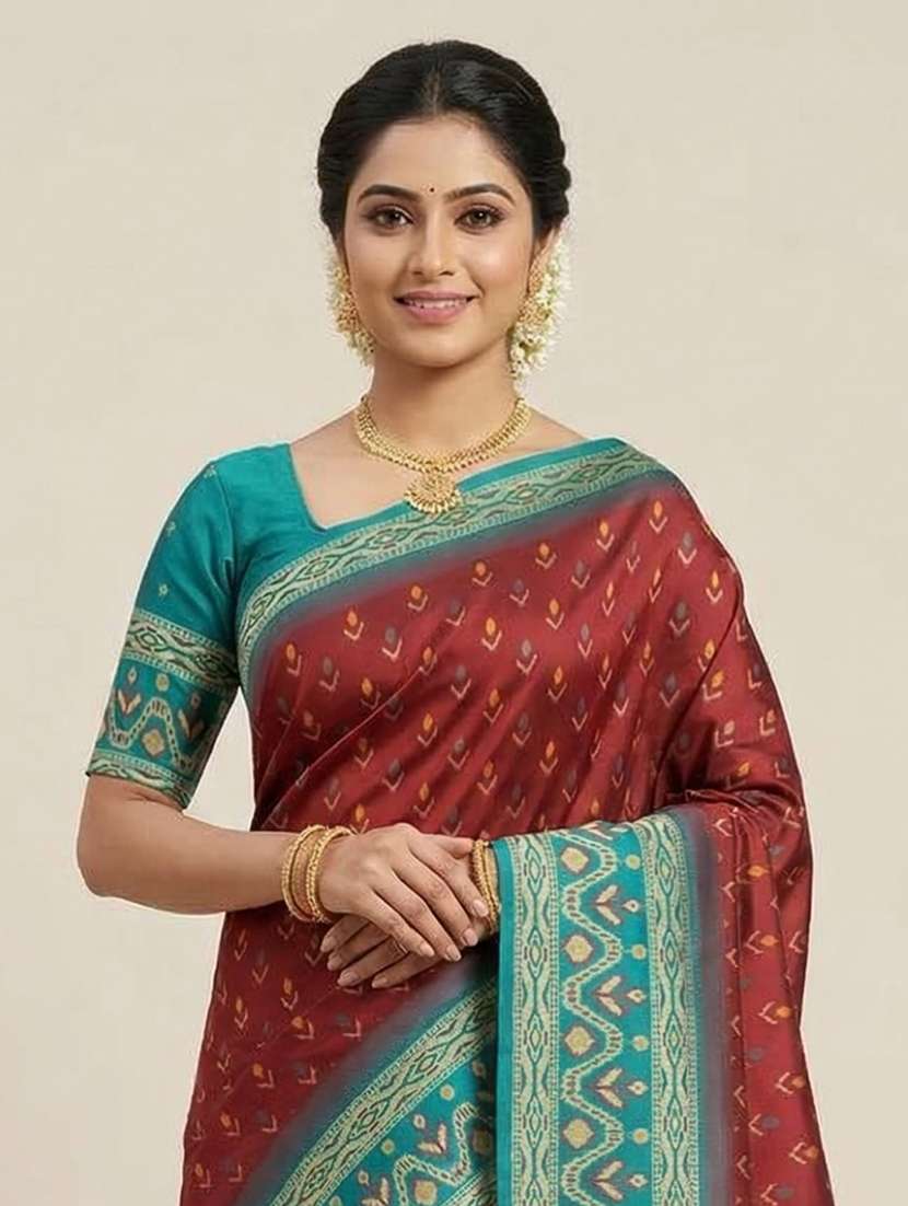 women ikat bodered saree with blouse - 22503092 -  Standard Image - 1