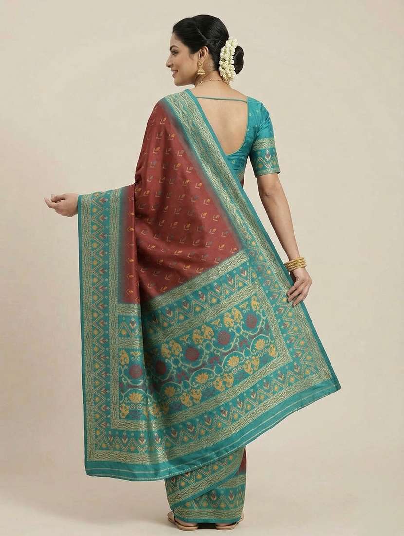 women ikat bodered saree with blouse - 22503092 -  Standard Image - 4