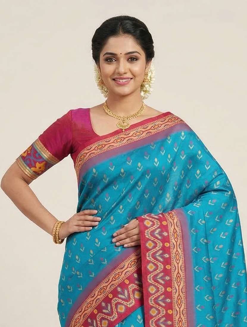 women ikat bodered saree with blouse - 22503093 -  Standard Image - 1