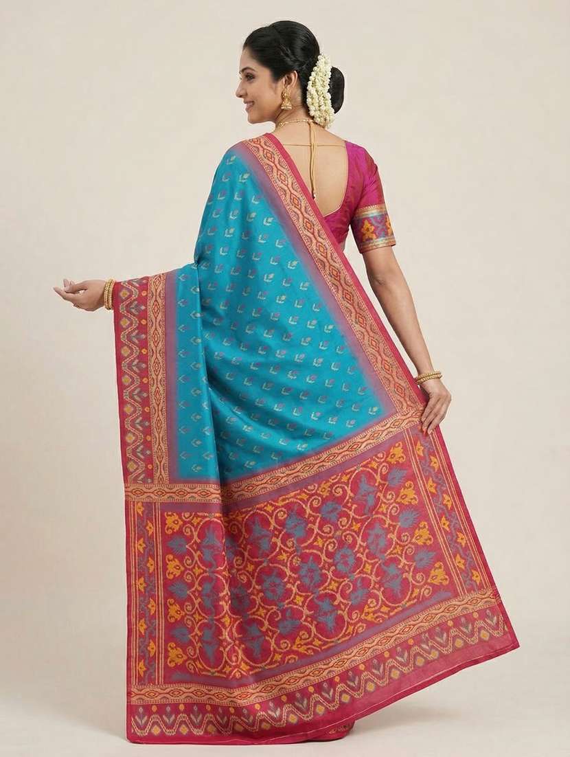 women ikat bodered saree with blouse - 22503093 -  Standard Image - 4
