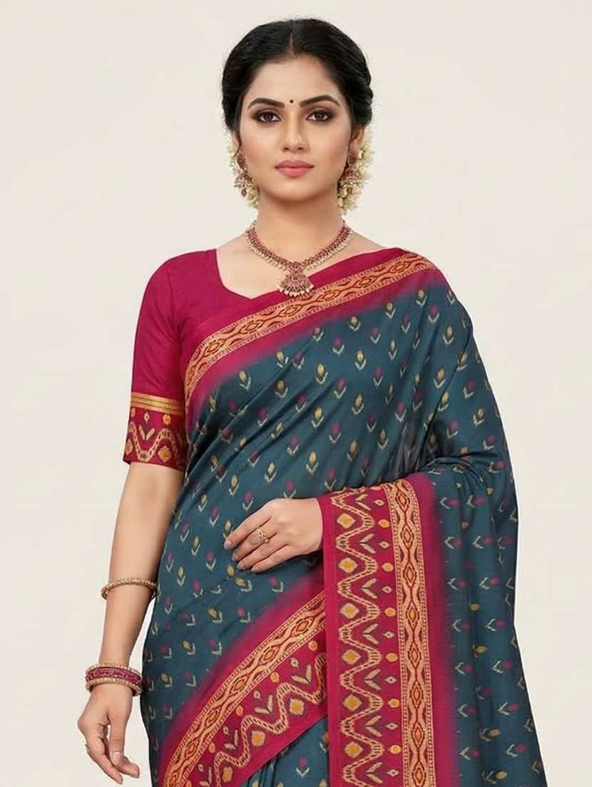 women ikat bodered saree with blouse - 22503095 -  Standard Image - 1