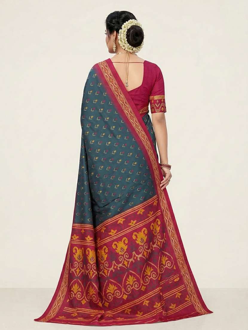 women ikat bodered saree with blouse - 22503095 -  Standard Image - 4