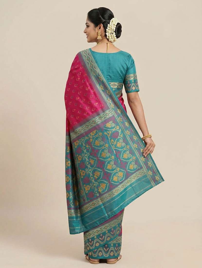 women ikat bodered saree with blouse - 22503096 -  Standard Image - 4