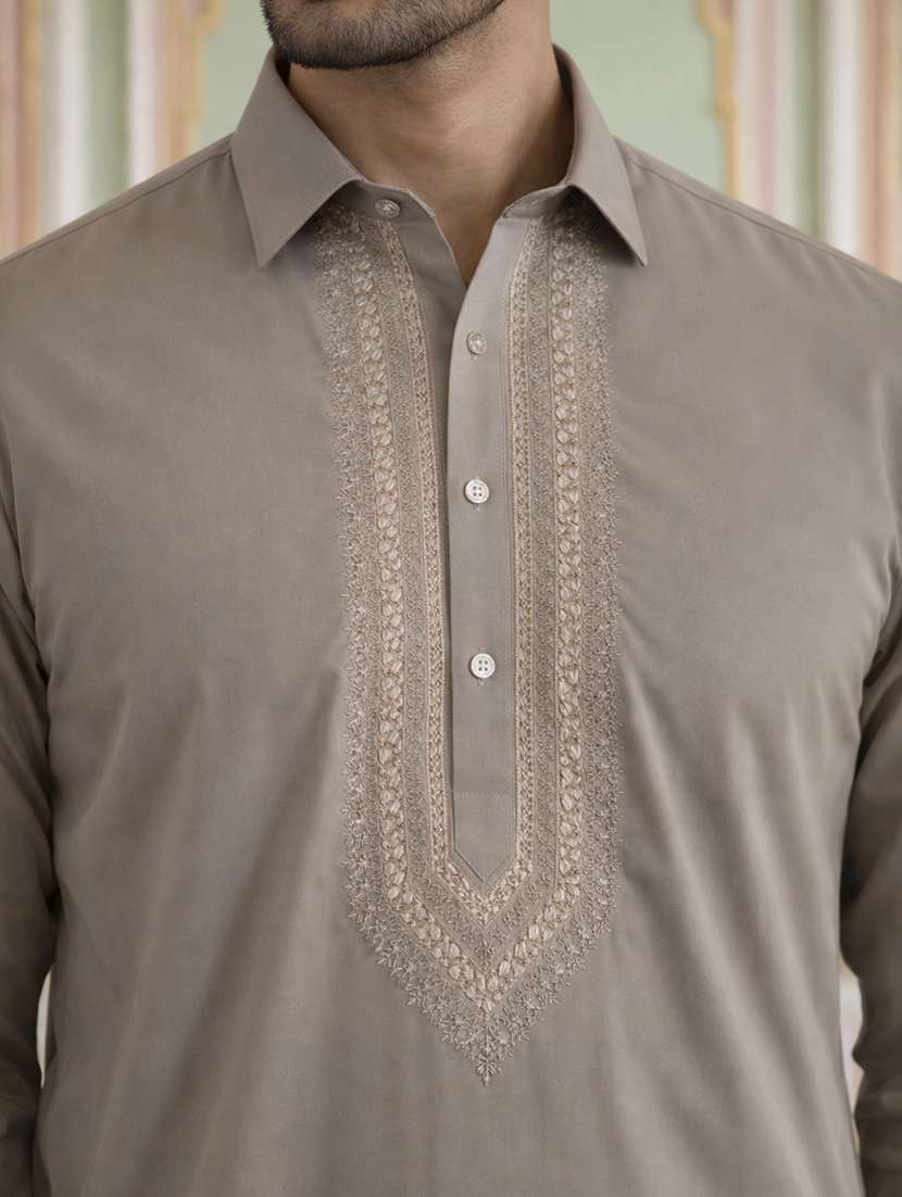 men embroidered long sleeve pathani set - 22503147 -  Standard Image - 1