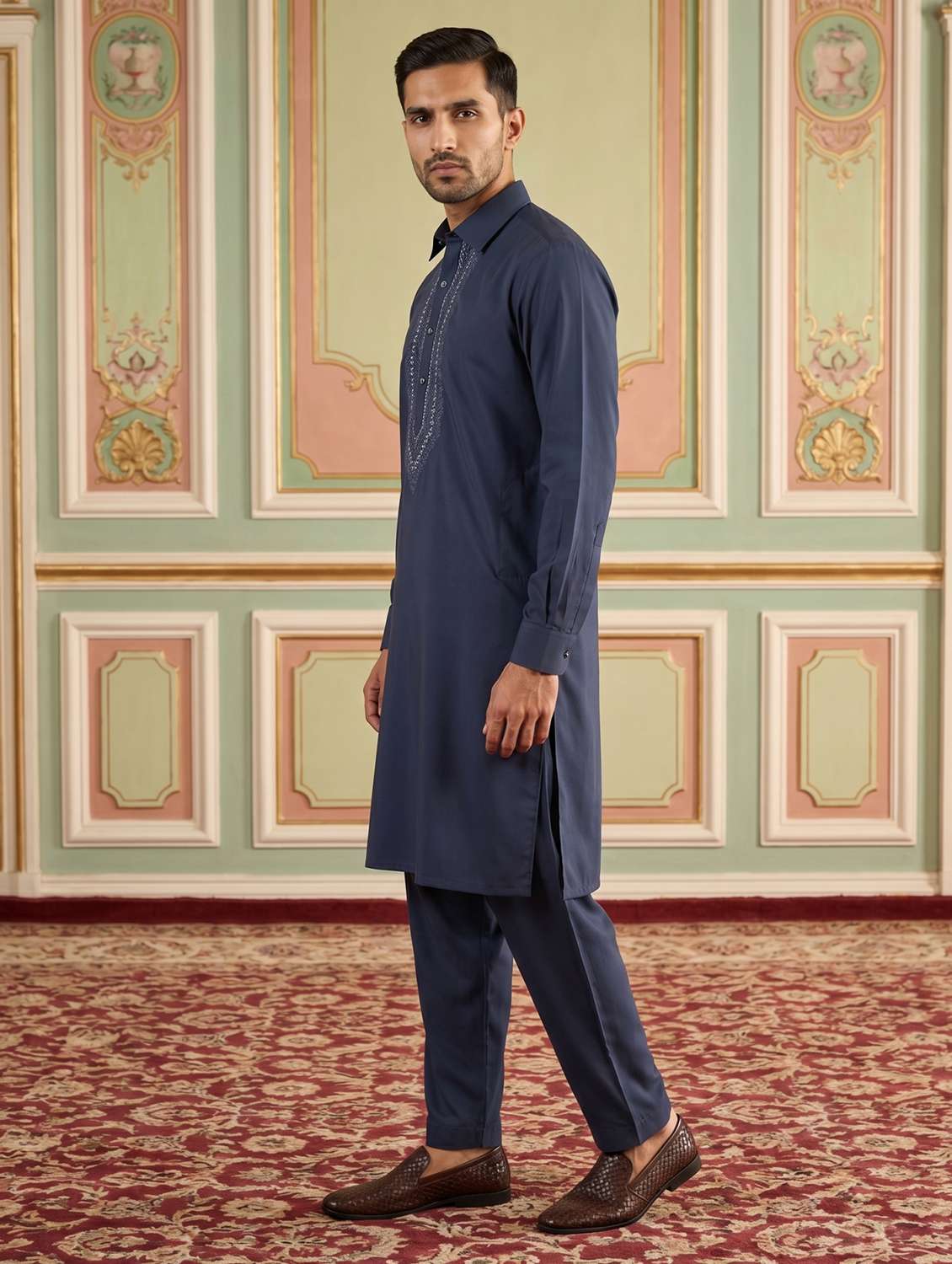 men embroidered long sleeve pathani set - 22503149 -  Standard Image - 4