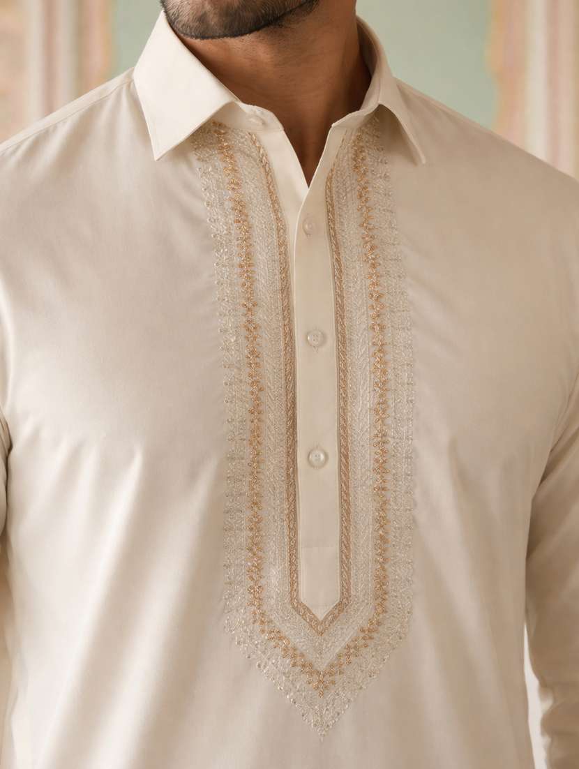 men embroidered long sleeve pathani set - 22503150 -  Standard Image - 1