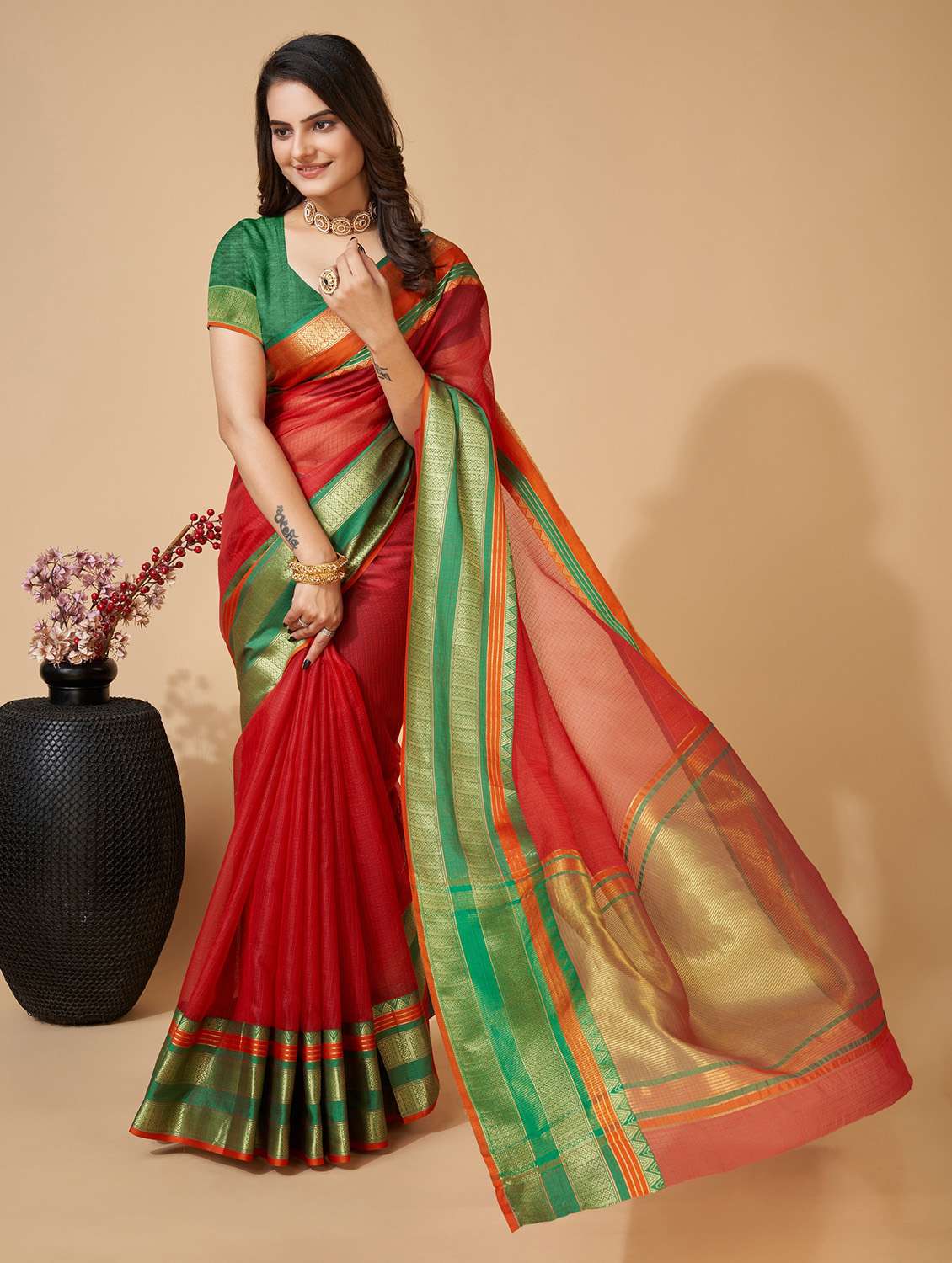 women self design kota doria saree with blouse - 22503188 -  Standard Image - 1