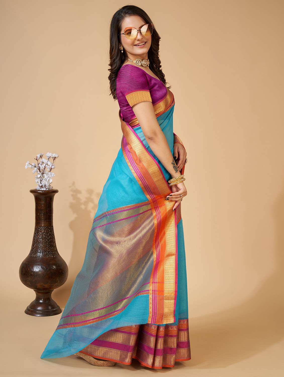 women self design kota doria saree with blouse - 22503190 -  Standard Image - 1