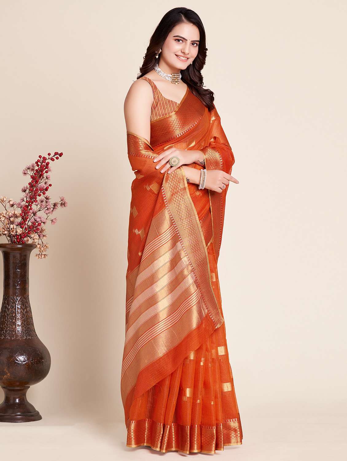 women self design kota doria saree with blouse - 22503192 -  Standard Image - 1