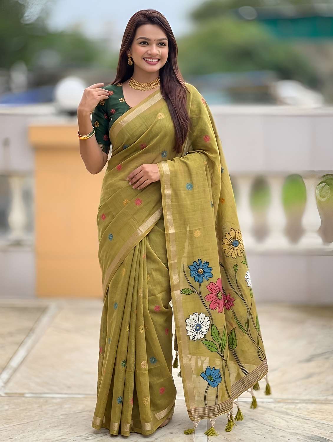 women floral printed saree with blouse