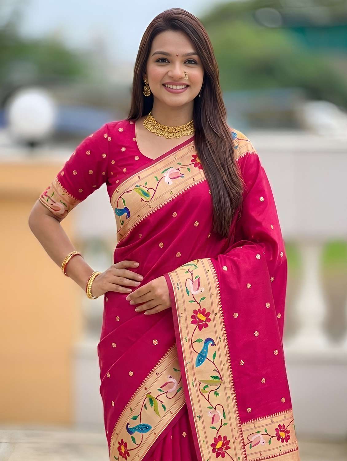 Women Self Design Paithani Saree With Blouse - 22503248 -  Standard Image - 1
