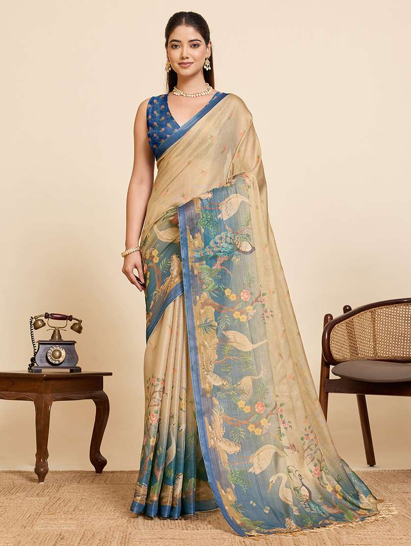 women printed casual wear saree with blouse