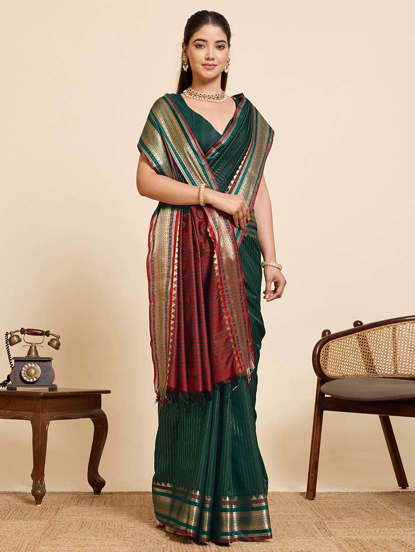 women striped bordered saree with blouse - 22503257 -  Standard Image - 4