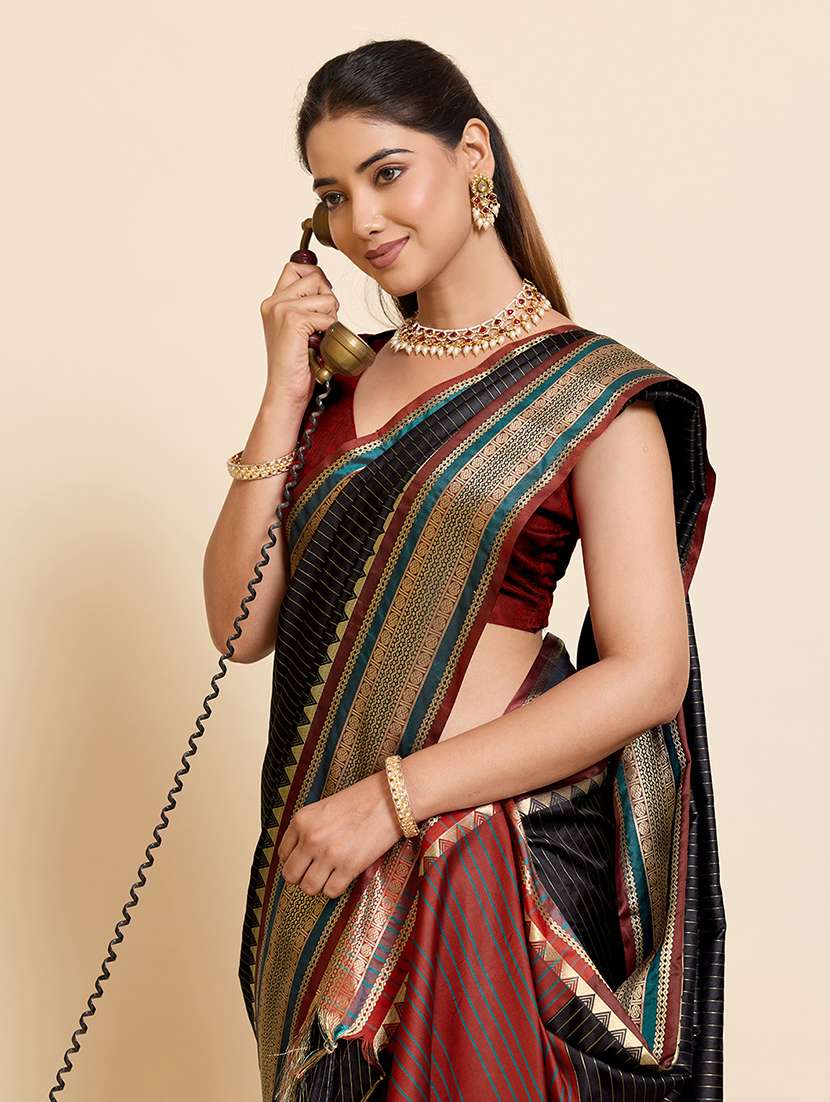 women striped bordered saree with blouse - 22503258 -  Standard Image - 1