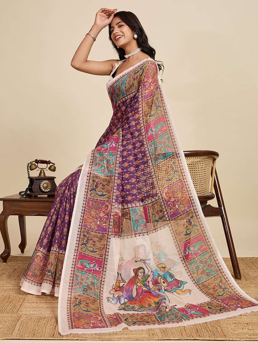 women printed casual wear saree with blouse - 22503296 -  Standard Image - 4