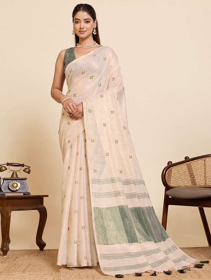 women solid with work embroidered saree with blouse