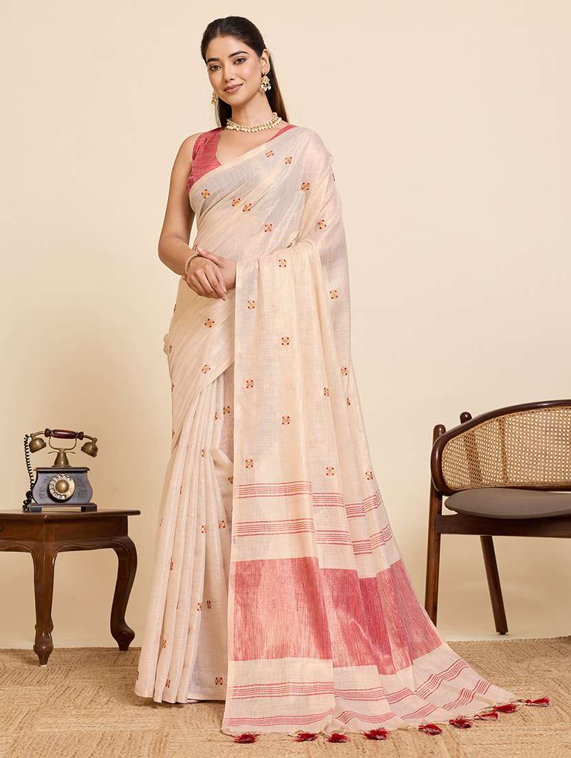 women solid with work embroidered saree with blouse