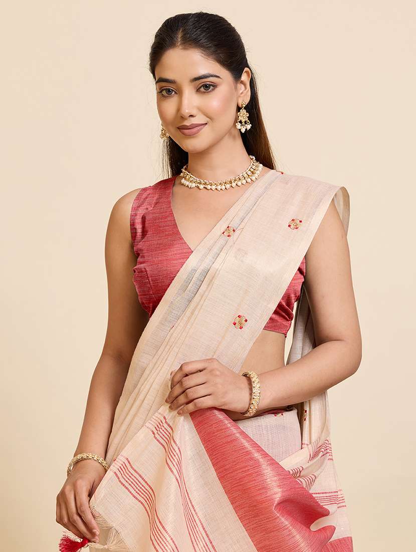 women solid with work embroidered saree with blouse - 22503338 -  Standard Image - 1