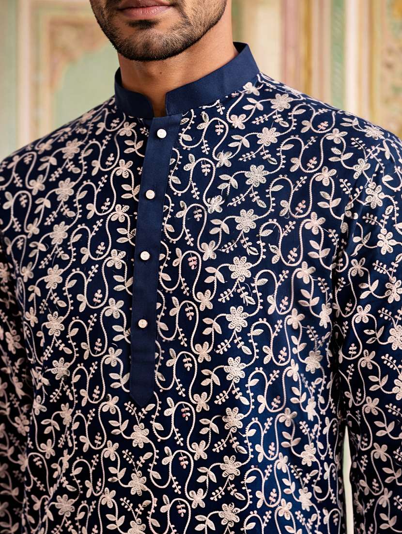 men embroidered mandarin neck long kurta - 22503340 -  Standard Image - 1
