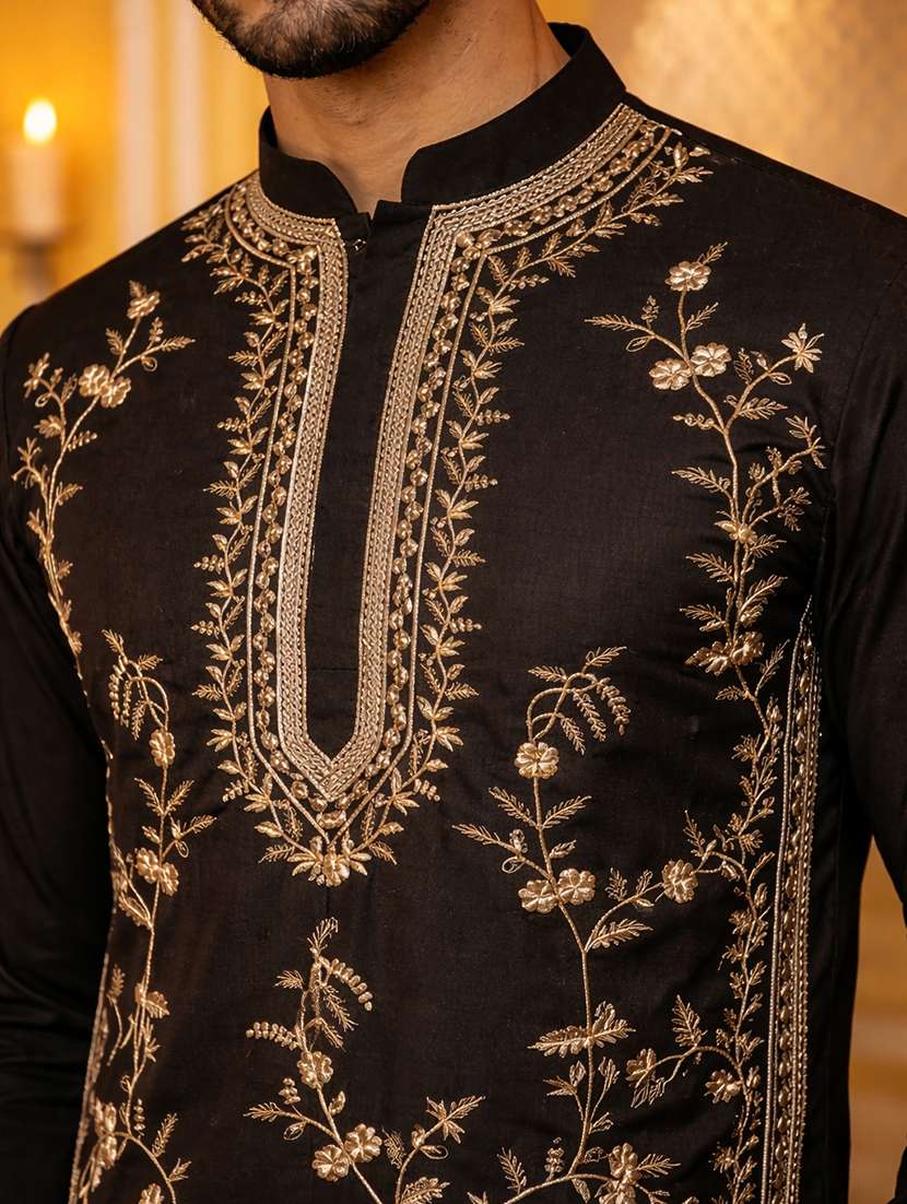Men Embroidered Mandarin Neck Long Kurta - 22503343 -  Standard Image - 1