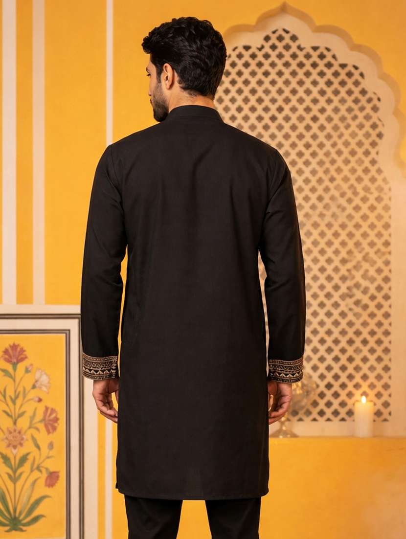 Men Embroidered Mandarin Neck Long Kurta - 22503343 -  Standard Image - 4