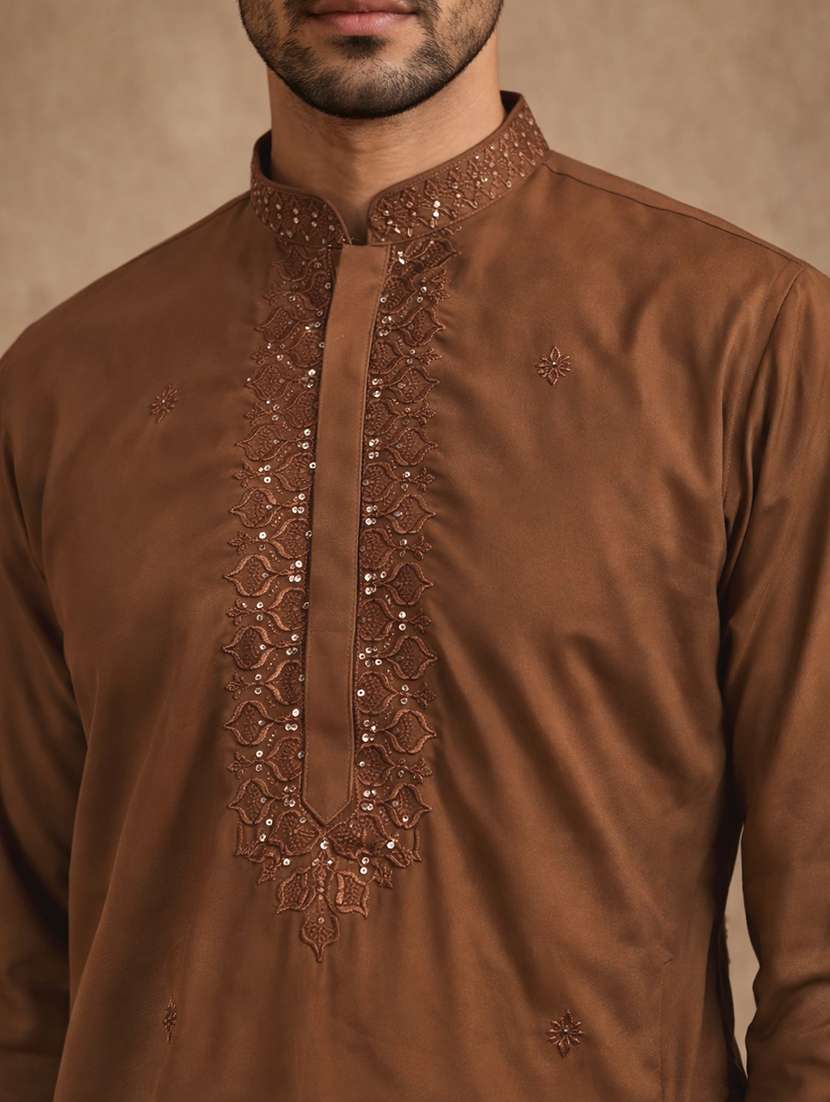men embroidered mandarin neck long kurta - 22503344 -  Standard Image - 1