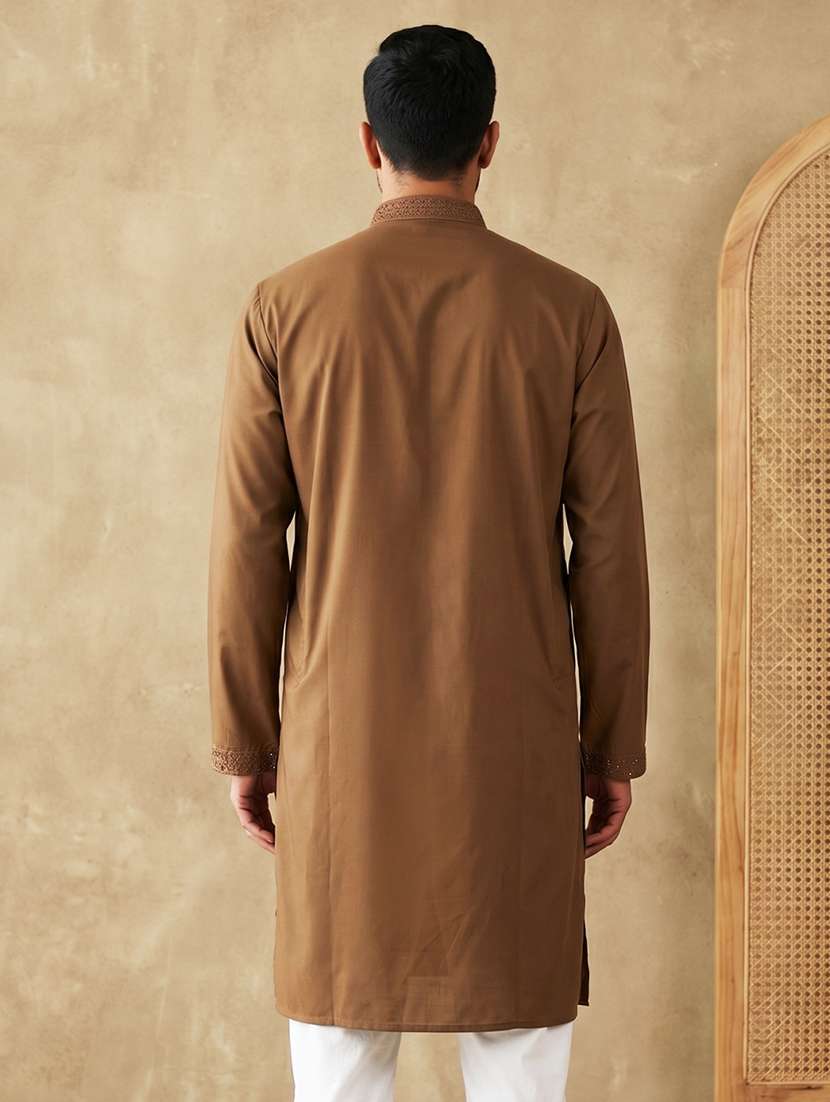 men embroidered mandarin neck long kurta - 22503344 -  Standard Image - 4