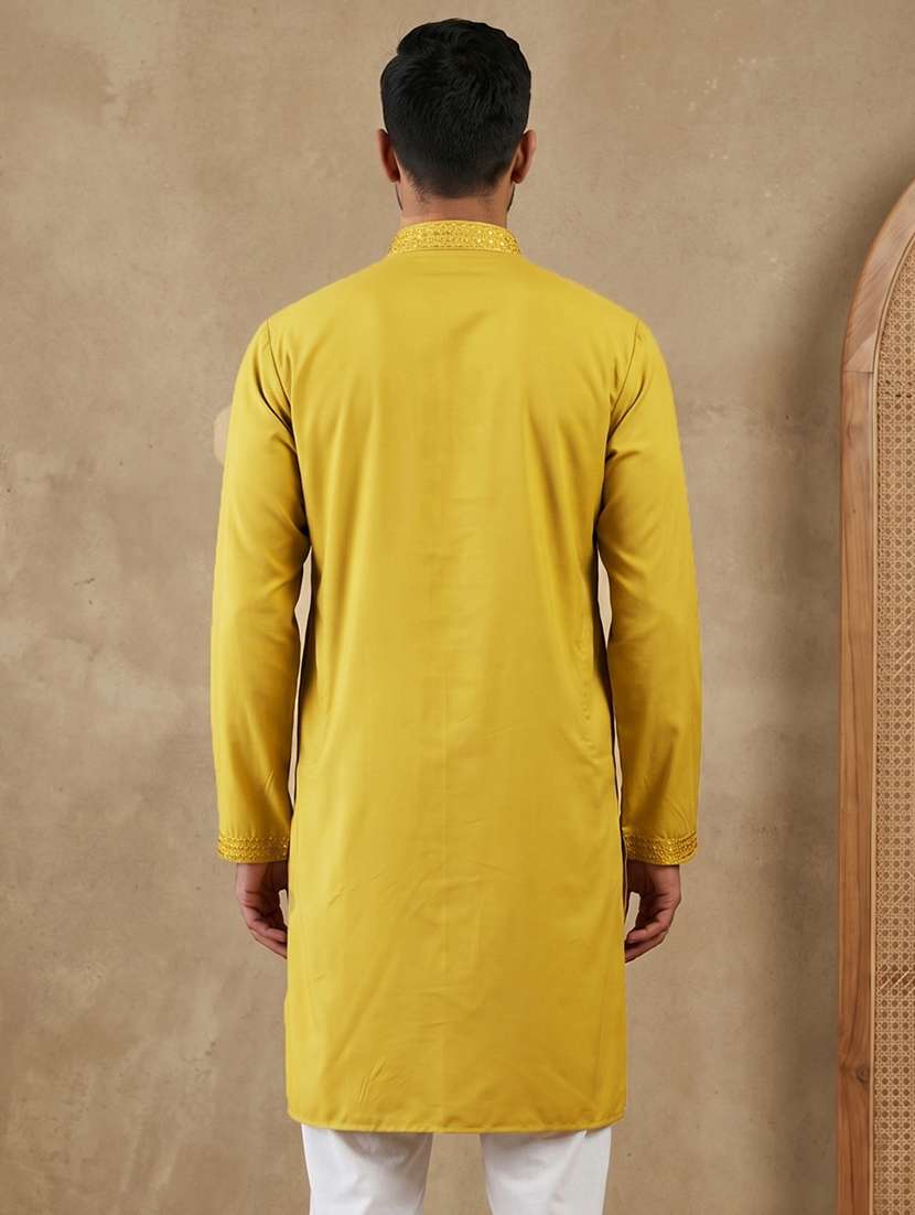 men embroidered mandarin neck long kurta - 22503345 -  Standard Image - 4