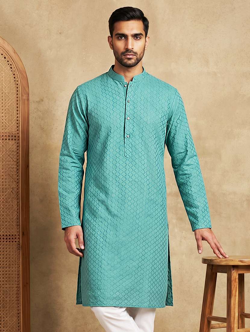men self design mandarin neck long kurta