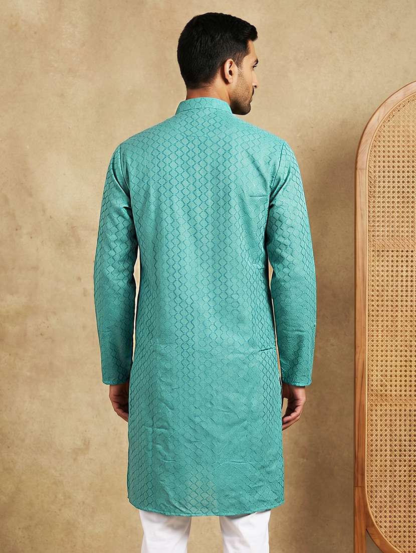 men self design mandarin neck long kurta - 22503346 -  Standard Image - 4