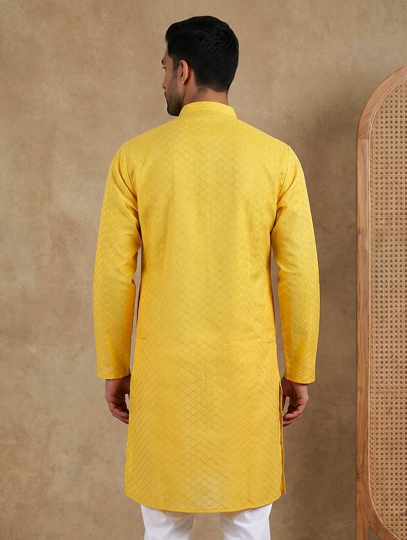 men self design mandarin neck long kurta - 22503348 -  Standard Image - 4