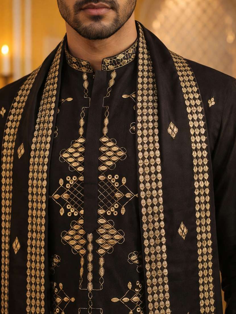 Men Emboidered Mandarin Neck Long Kurta - 22503351 -  Standard Image - 1