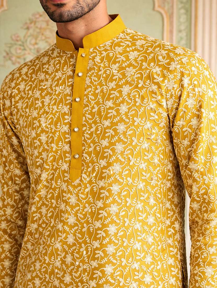 men embroidered mandarin neck long kurta - 22503355 -  Standard Image - 1