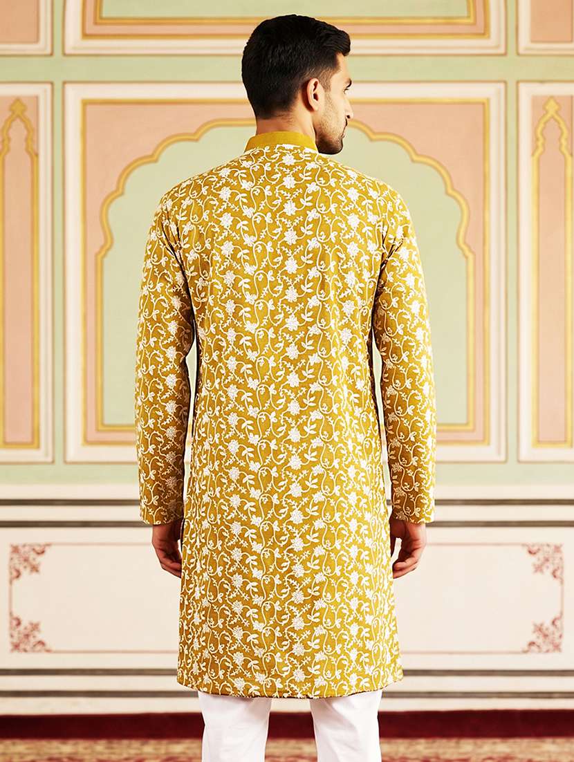 men embroidered mandarin neck long kurta - 22503355 -  Standard Image - 4