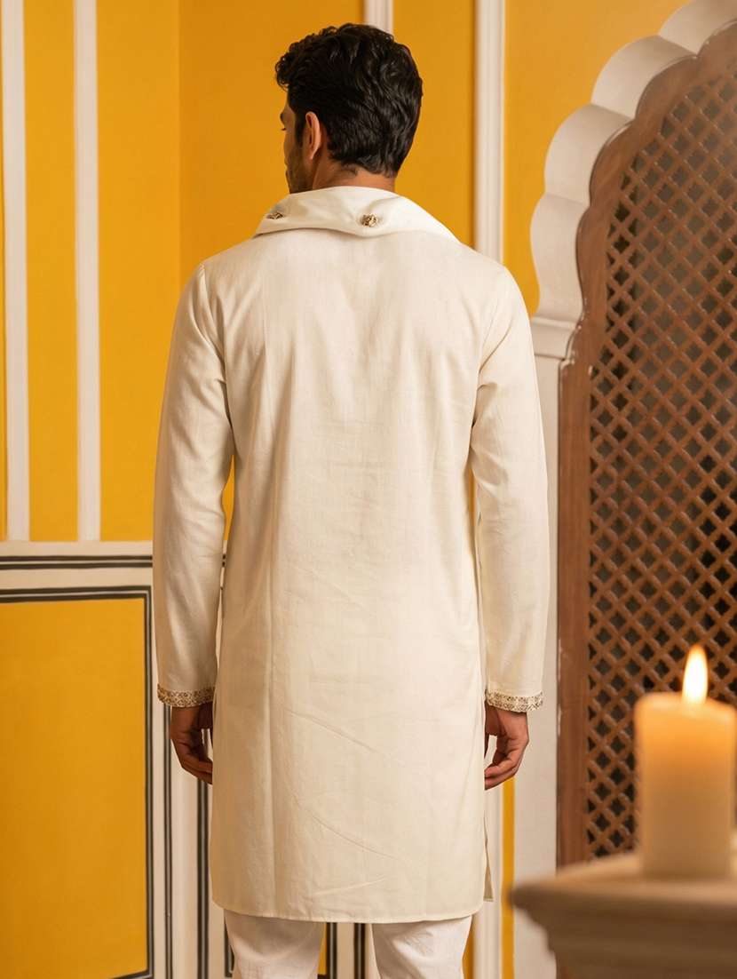 Men Embroidered Mandarin Neck Long Kurta - 22503357 -  Standard Image - 4