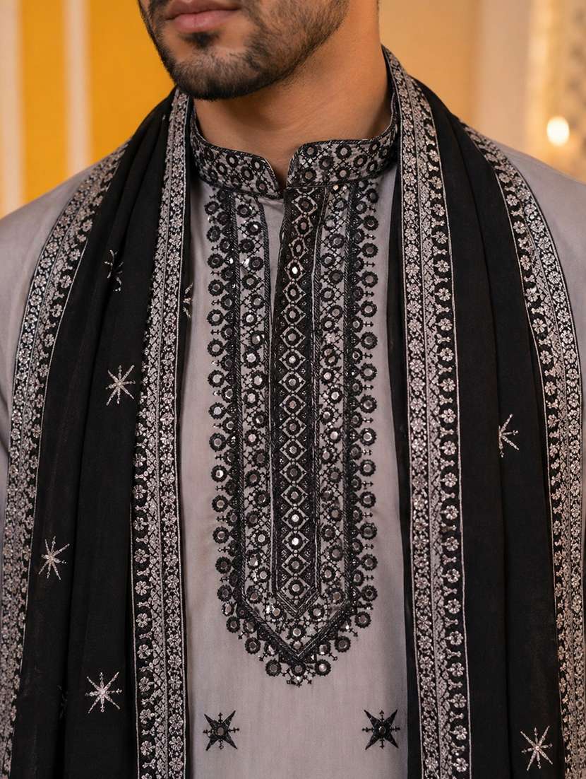 men embroidered mandarin neck long kurta - 22503394 -  Standard Image - 1