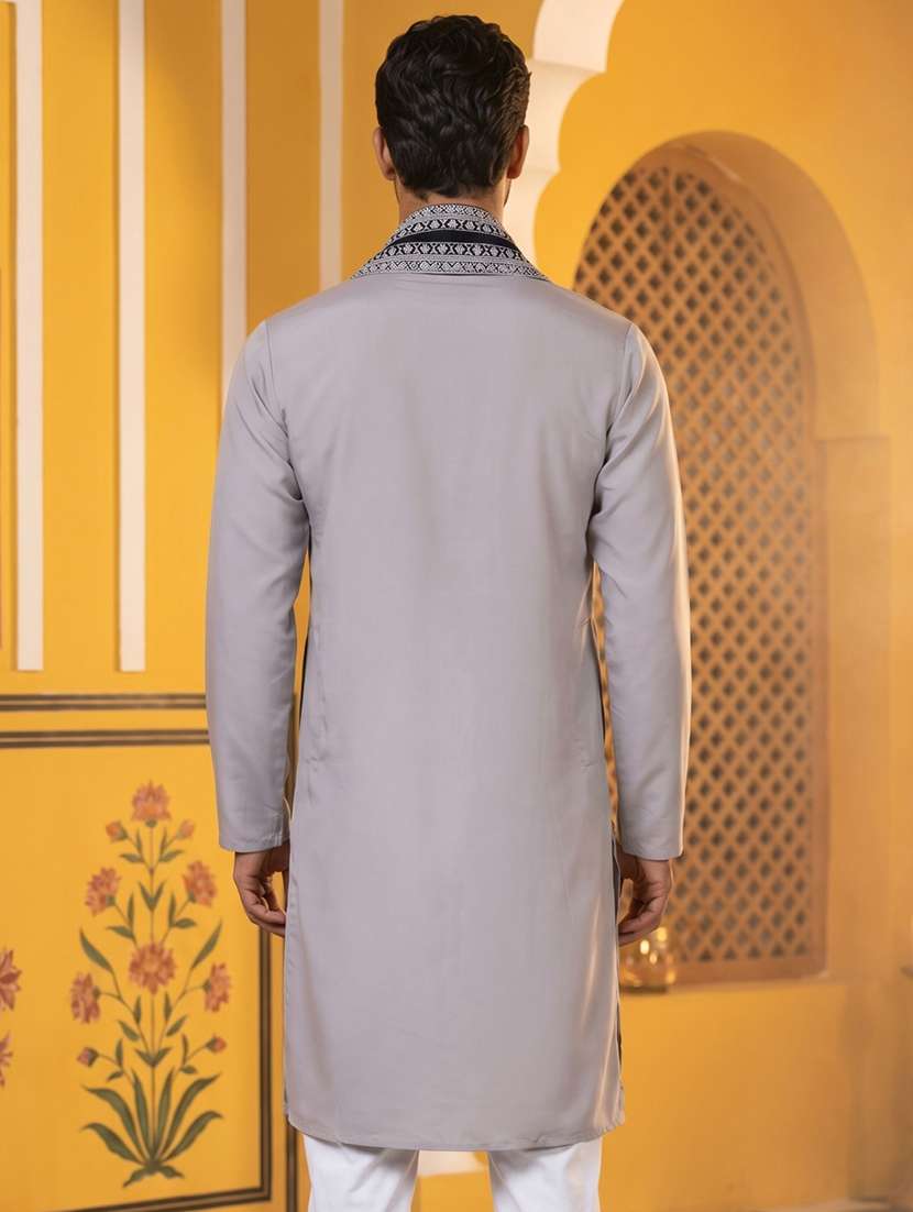 men embroidered mandarin neck long kurta - 22503394 -  Standard Image - 4