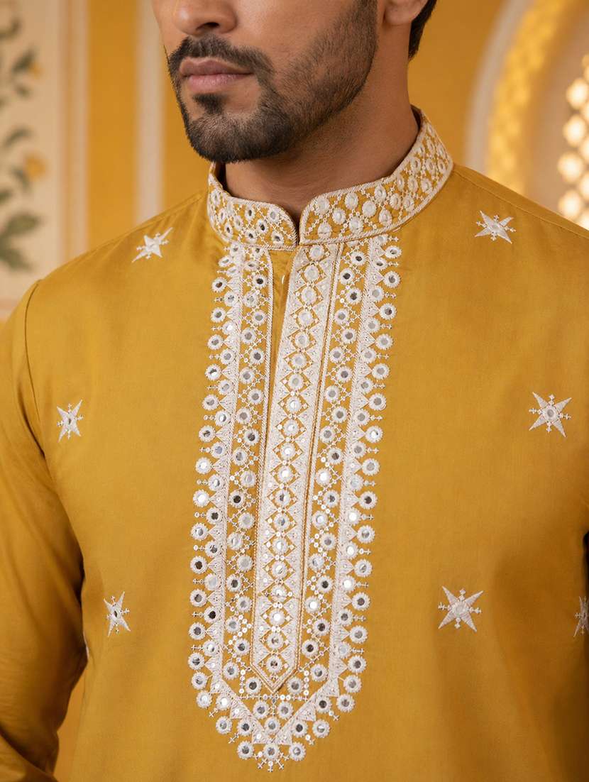 men embroidered mandarin neck long kurta - 22503395 -  Standard Image - 1