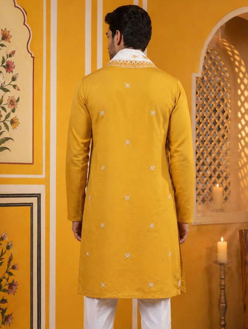men embroidered mandarin neck long kurta - 22503395 -  Standard Image - 4