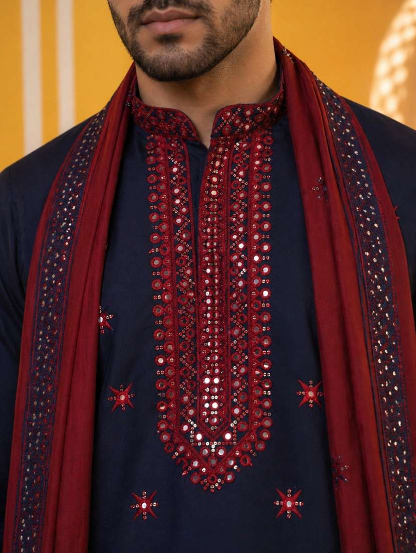 Men Embroidered Mandarin Neck Long Kurta - 22503396 -  Standard Image - 1