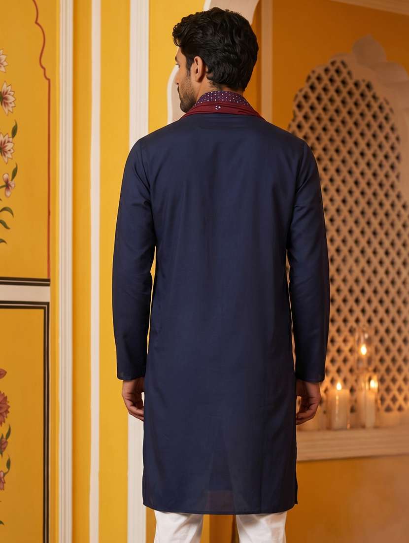 Men Embroidered Mandarin Neck Long Kurta - 22503396 -  Standard Image - 4