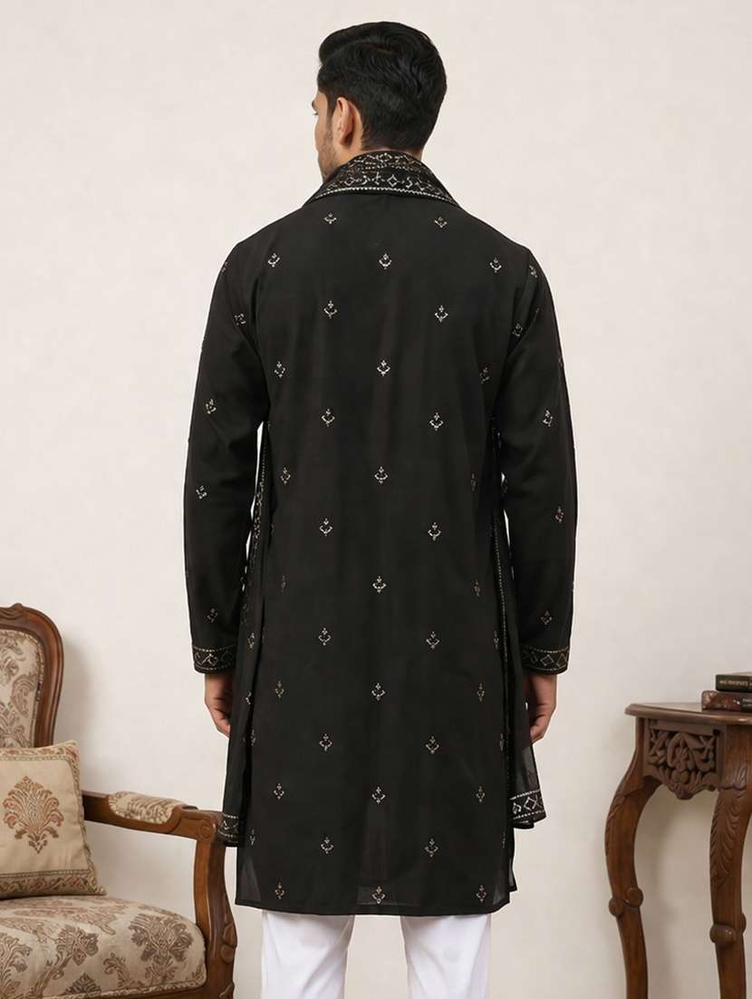 men embroidered mandarin neck long kurta - 22503398 -  Standard Image - 4