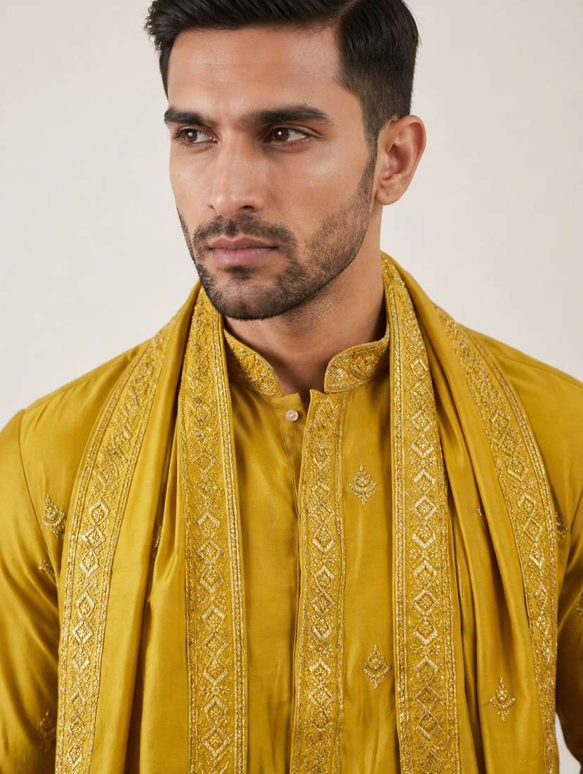 men embroidered mandarin neck long kurta - 22503399 -  Standard Image - 1