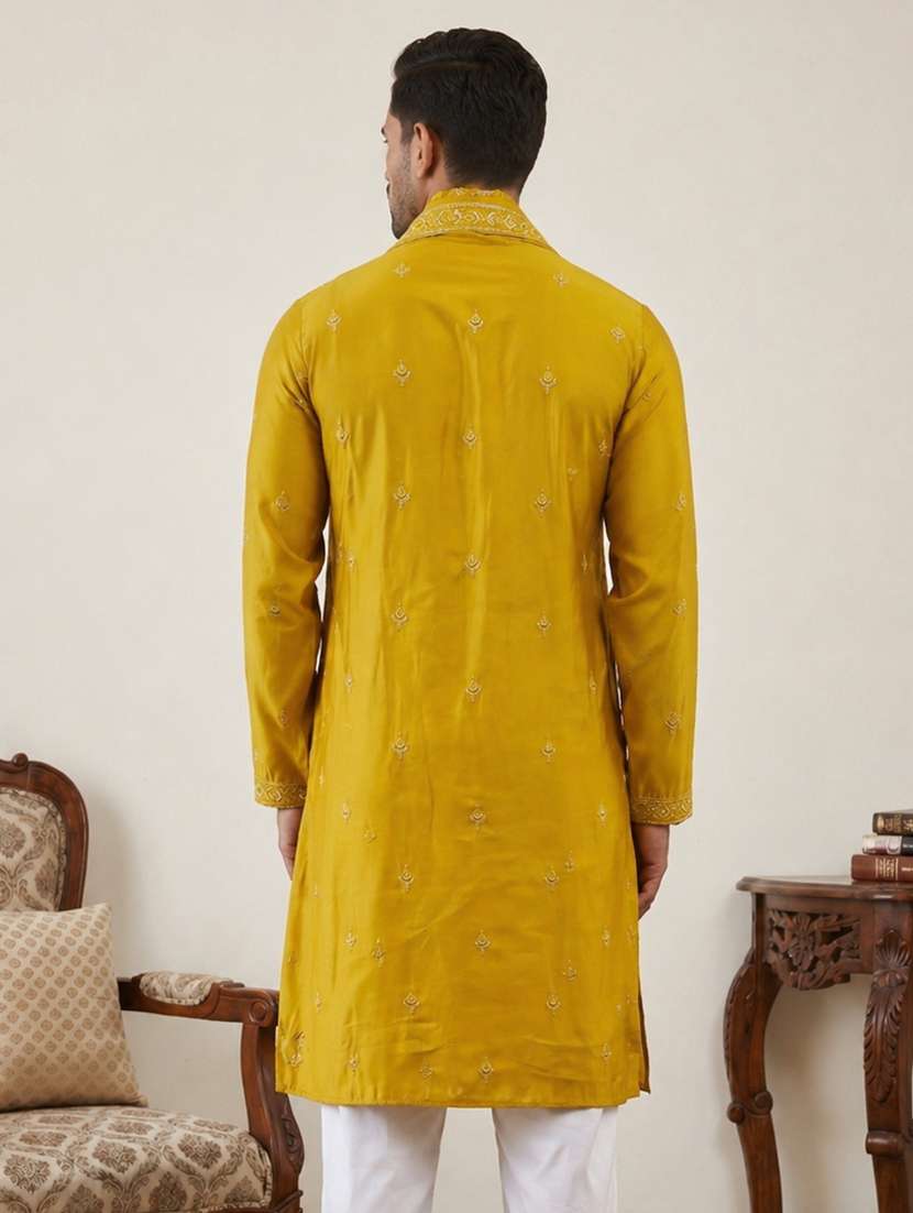 men embroidered mandarin neck long kurta - 22503399 -  Standard Image - 4